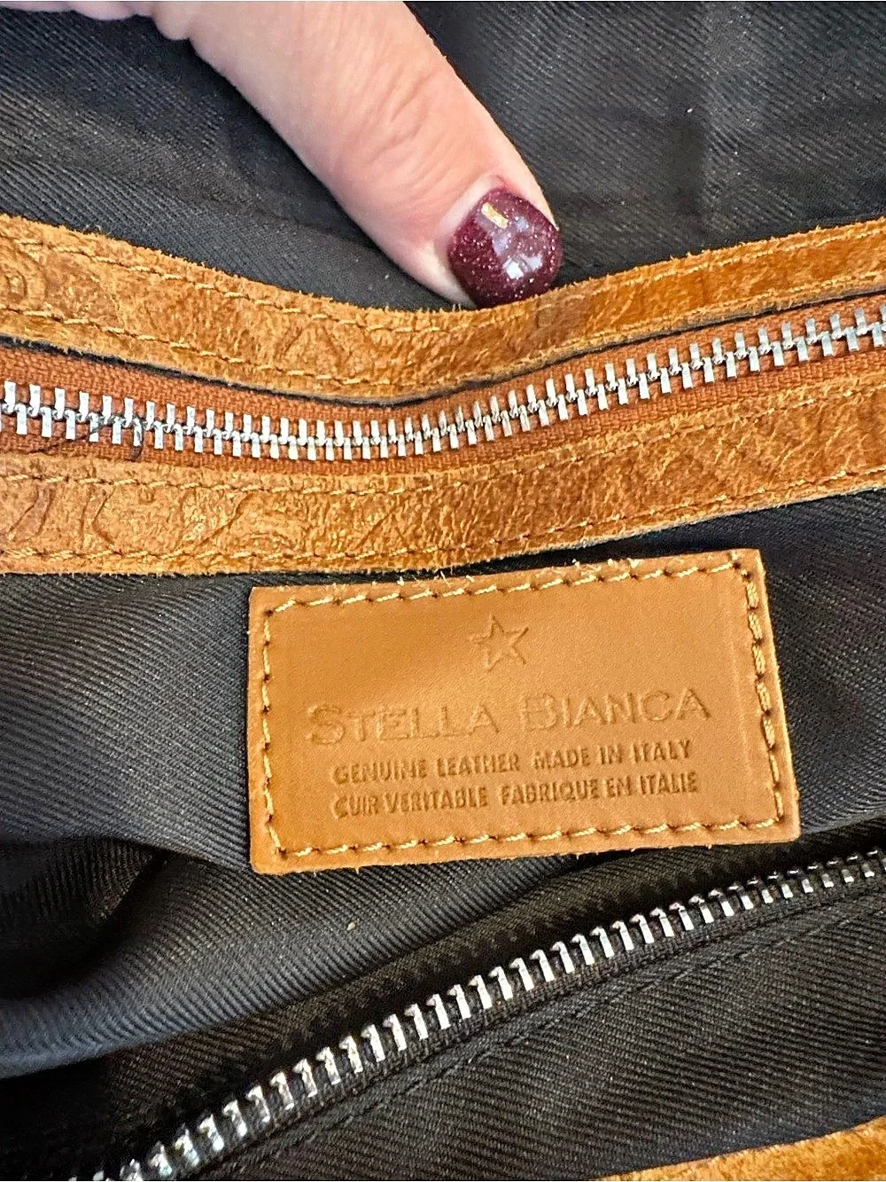 Stella Bianca Embossed Leather Tote in Brown